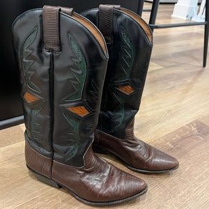 Trennis Hunt Club Western Boots Women 8.5 Leather Lizard Brazil Brown VTG 80's